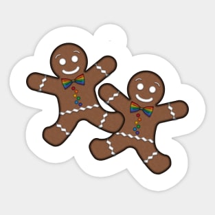 Gay Pride Christmas Gingerbread Men Couple with Rainbow Buttons Sticker